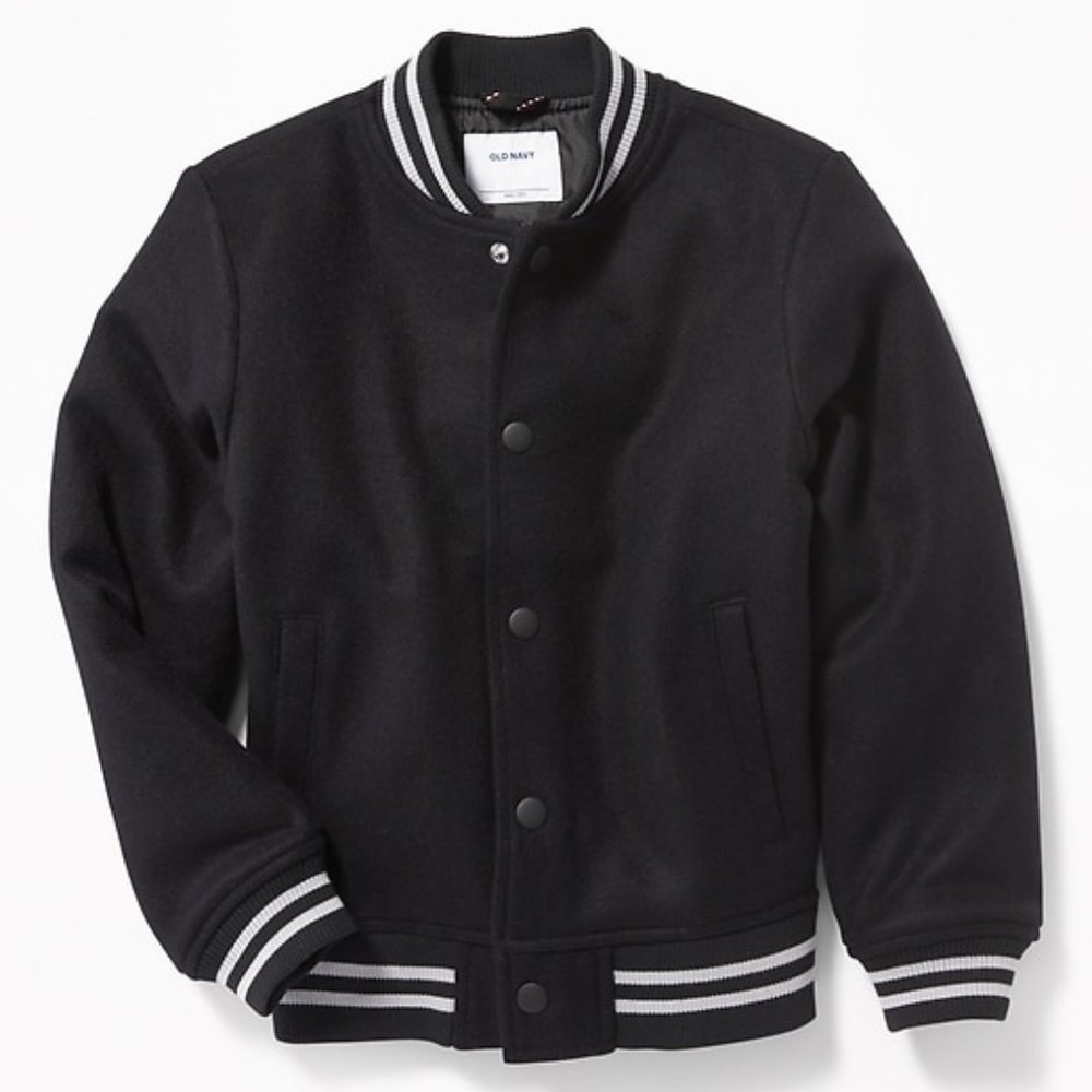 Old Navy Boys Wool Black Jack Bomber Jacket Sz 8